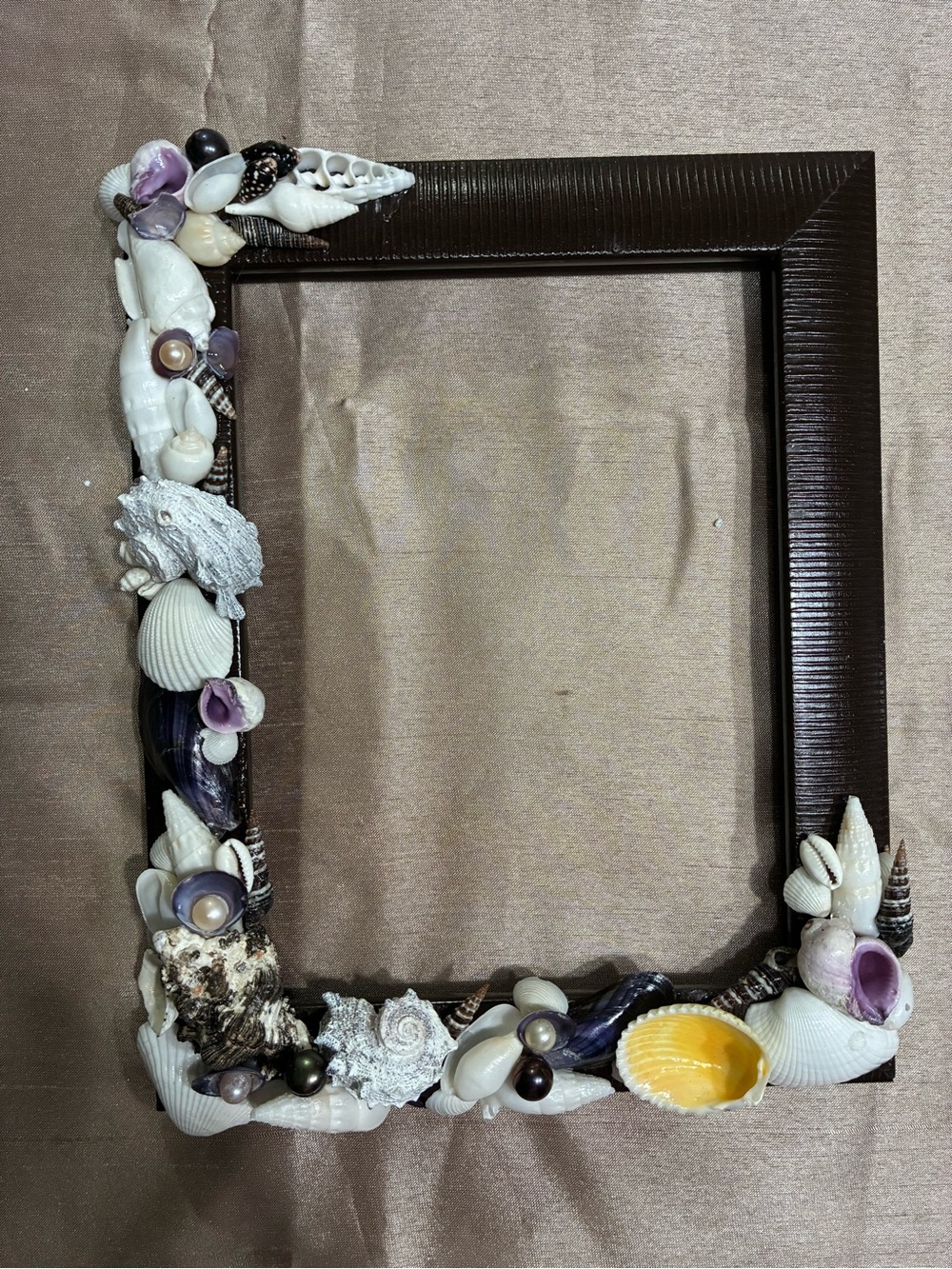 Unique Handmade Seashell Decorative Photo Frame - Brown with Beautiful Accents